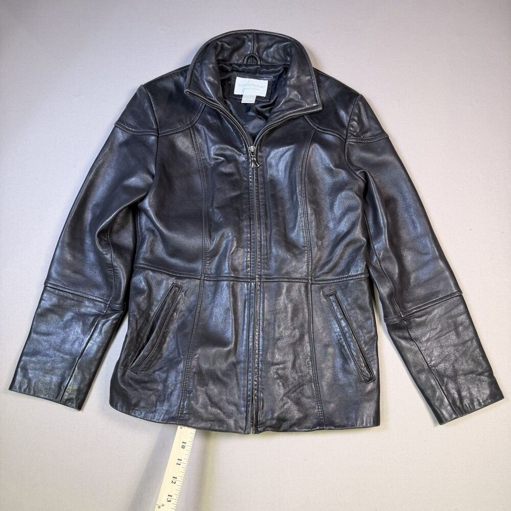 Vintage Worthington Genuine Lambskin Leather Blazer Jacket Black Size Small